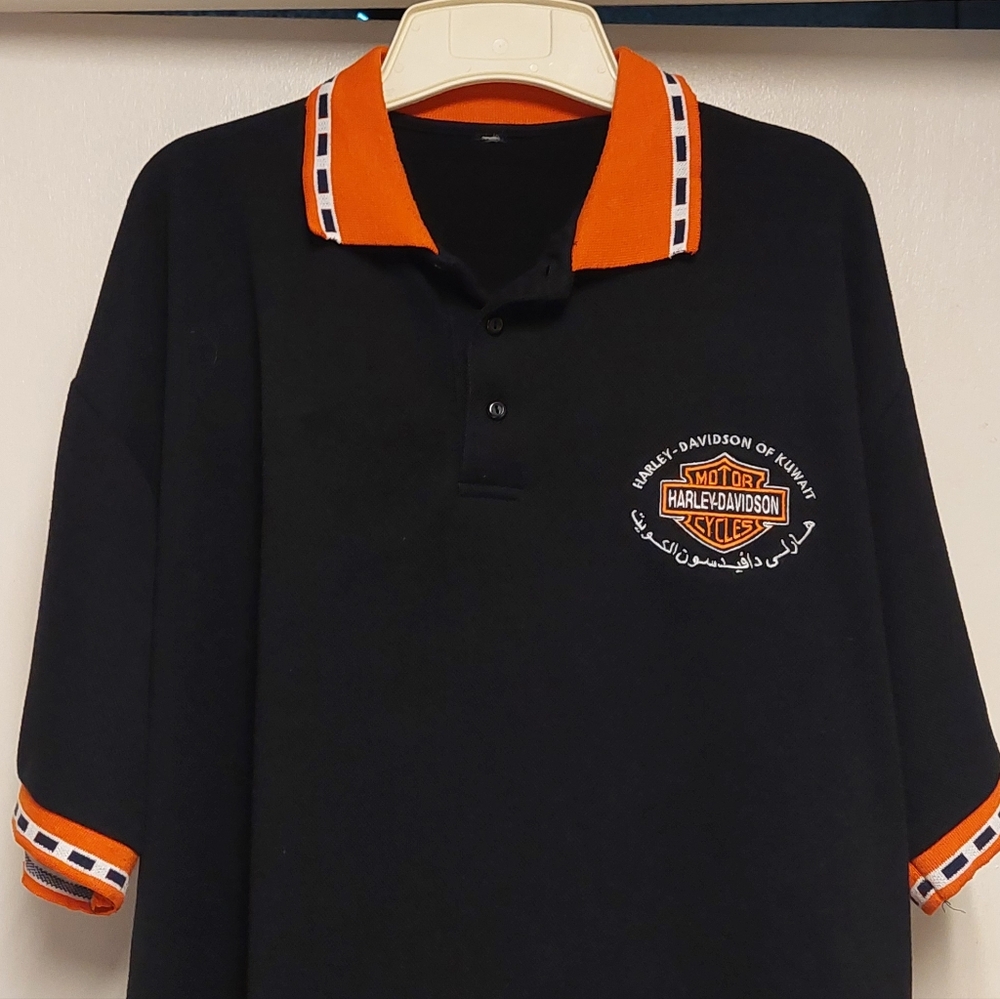 Harley-Davidson Of Kuwait Men's Black and Orange Polo Shirt